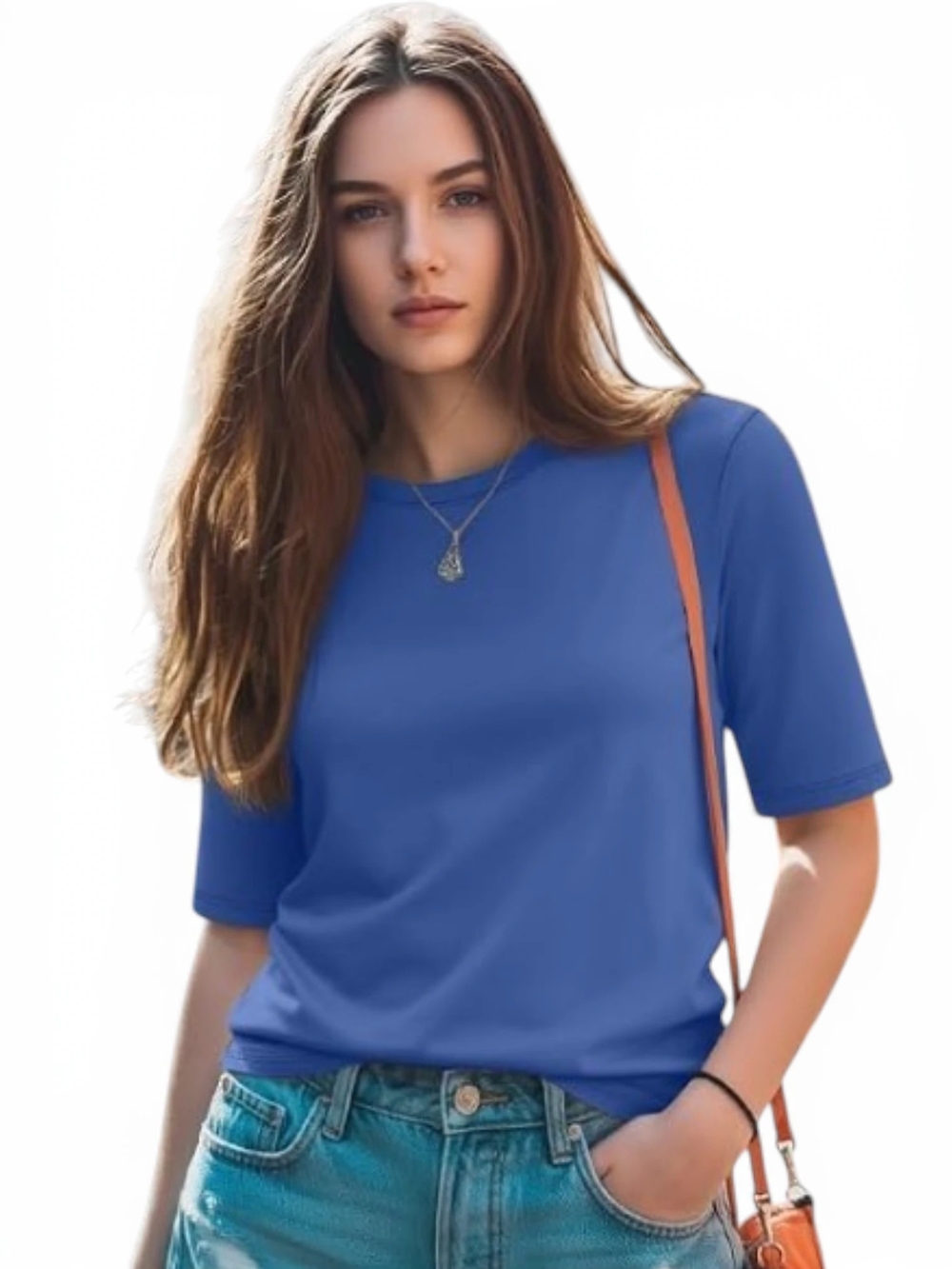 🆕️ Womens Half Sleeve Crewneck Casual Top Size Large  Royal Blue